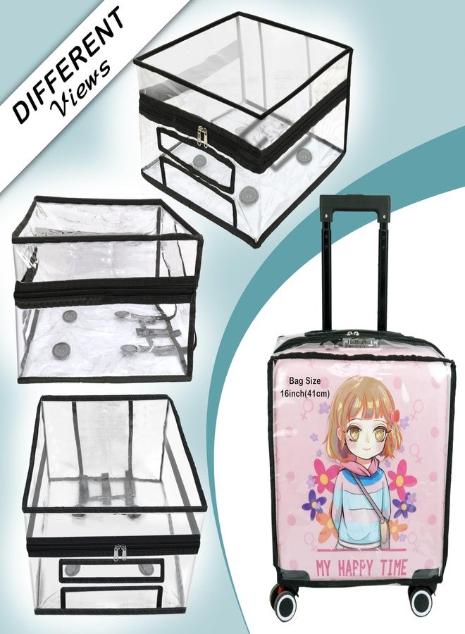 ستوريت غطاء عربة أطفال شفاف من مادة PVC مقاس 16 بوصة، مزود بسحاب، واقي مضاد للخدش مع حواف سوداء وفتحات للمقابض لحقائب الأطفال ذات العجلات (40 × 22 × 40 سم). - Image 5